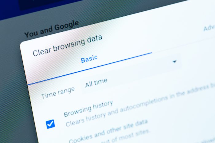 Google settings to clear browsing history and update cookie settings.